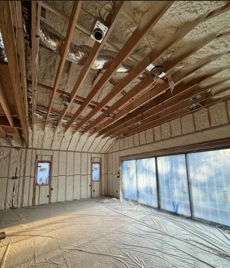 Interior walls and ceiling insulated with spray foam during new construction in Mount Zion